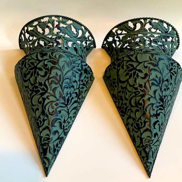 Metal Wall Sconces 12”x7 1/4” So Beautiful Excellent Condition - Picture 1 of 3